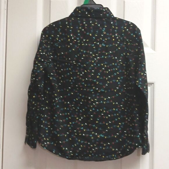 🩷FREE PLANET BOYS Size 5 Holiday Dress Button Up Shirt Black/Multi - Picture 5 of 10